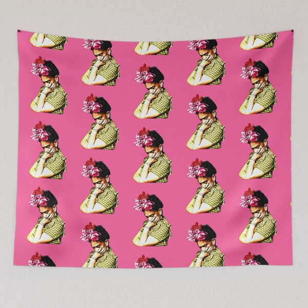 Artikelvorschau, Frida Kahlo-Porträt in leuchtenden Farben (pink) entworfen und verkauft von Madame Memento.