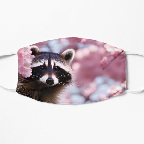 Raccoon Cherry Blossoms Sakura Art AI Generated Artwork Flat Mask