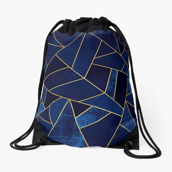 Blue Stone / Yellow Lines Drawstring Bag