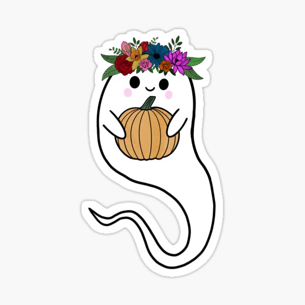 Cute Flower Crown Ghost with Pumpkin Sticker
