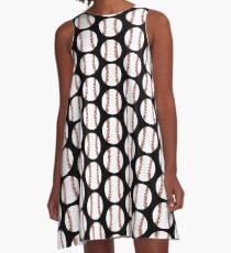 BASEBALL -Abstract Stitching Red & White on Black A-Line Dress