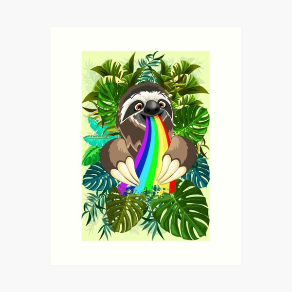 Sloth Spitting Rainbow Colors Art Print