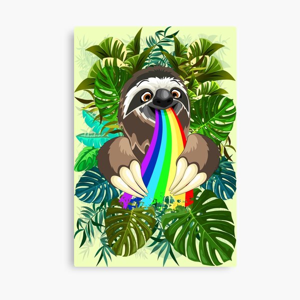 Sloth Spitting Rainbow Colors Canvas Print