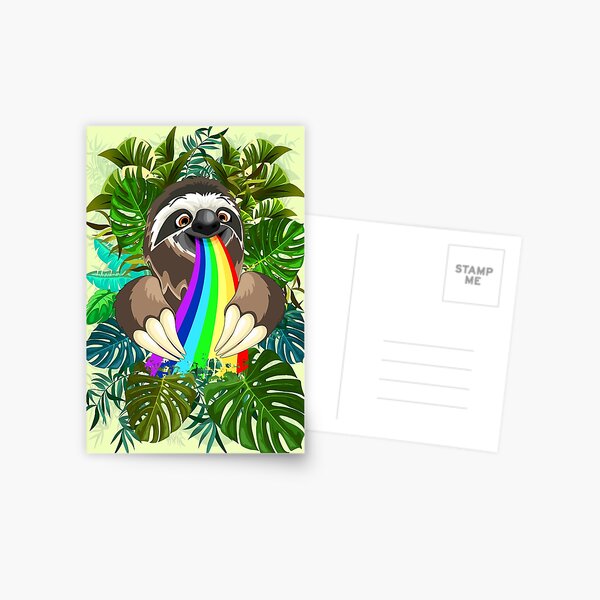 Sloth Spitting Rainbow Colors Postcard