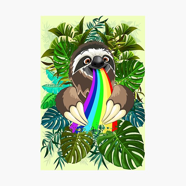 Sloth Spitting Rainbow Colors Photographic Print