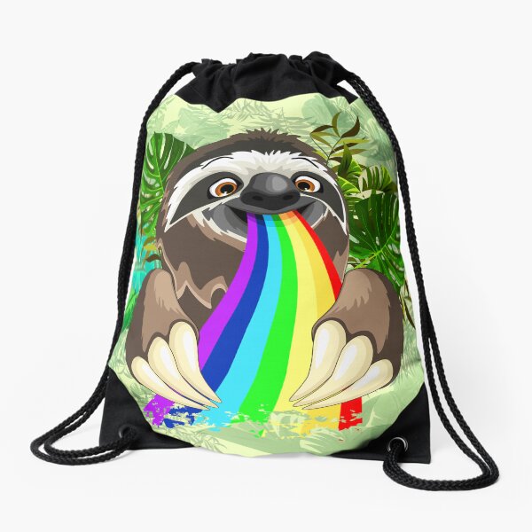 Sloth Spitting Rainbow Colors Drawstring Bag