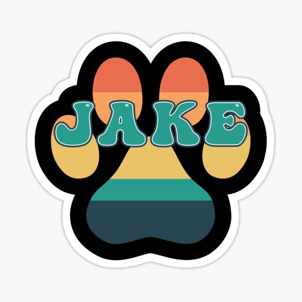 Jake Dog Name Vintage Sunset Paw Prints on Black - Jake Dog Name Sticker