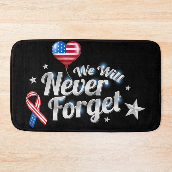 Item preview, A heart balloon and American flag design with the slogan we will never forget designed and sold by velisani.