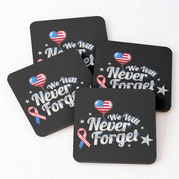 Item preview, A heart balloon and American flag design with the slogan we will never forget designed and sold by velisani.