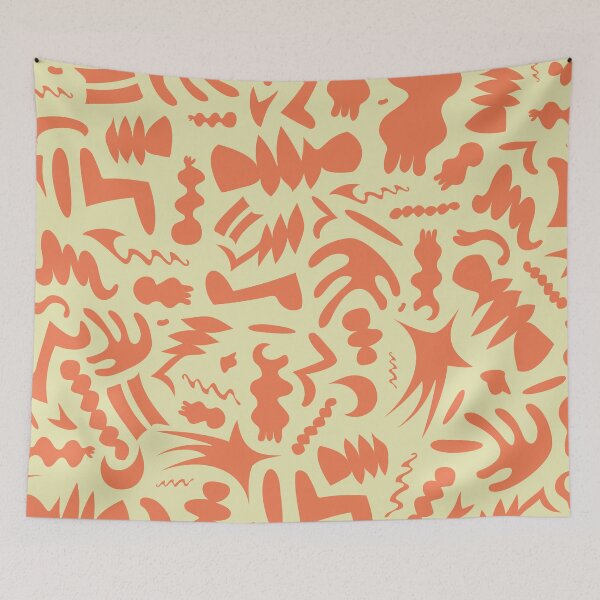 Item preview, Simple and wavy little bones shapes bichromatic pattern in tangerine andcream colors designed and sold by ambrojit.