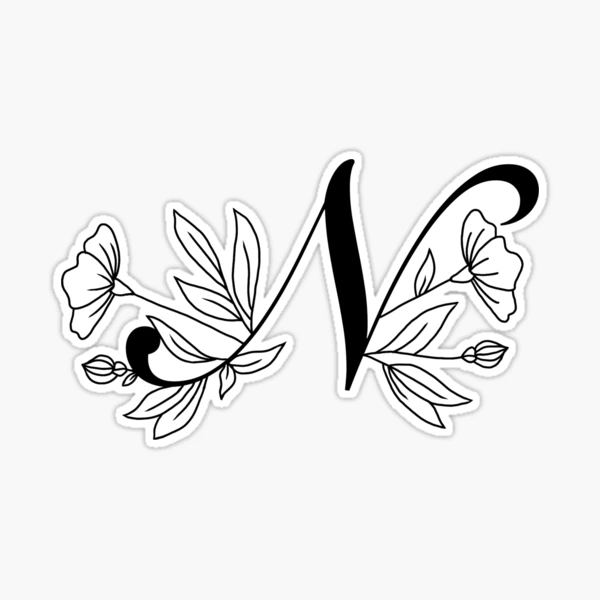 Monogram Floral Cursive Letter N Sticker for Sale by sporadicdoodlin