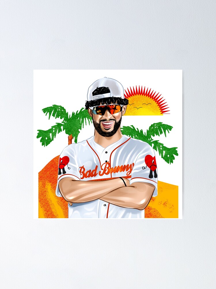 Bad Bunny in Sad Heart Baseball Jersey Poster for Sale by OmoYolo