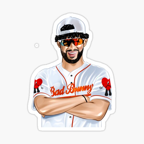 Bad Bunny in Sad Heart Baseball Jersey Sticker for Sale by OmoYolo