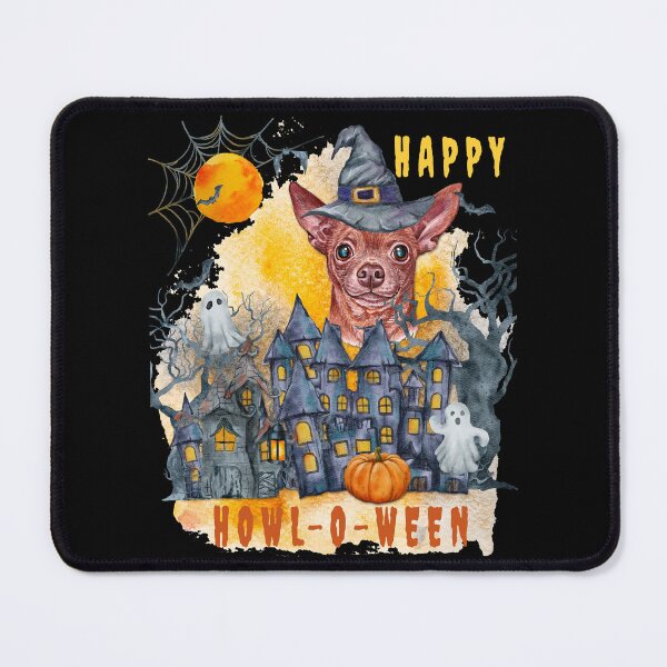 Item preview, Chihuahua Happy Howl-o-ween Ghost Houses Funny Watercolor designed and sold by Cuddlythopia.