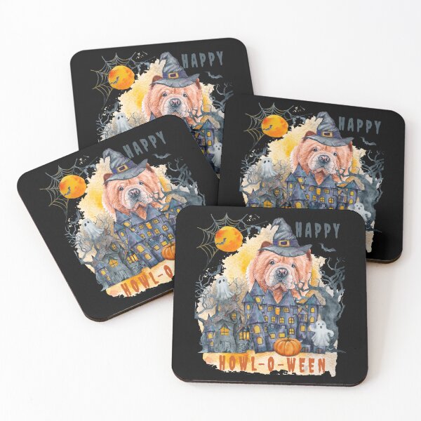 Item preview, Chow Chow Happy Howl-o-ween Ghost Houses Funny Watercolor  designed and sold by Cuddlythopia.