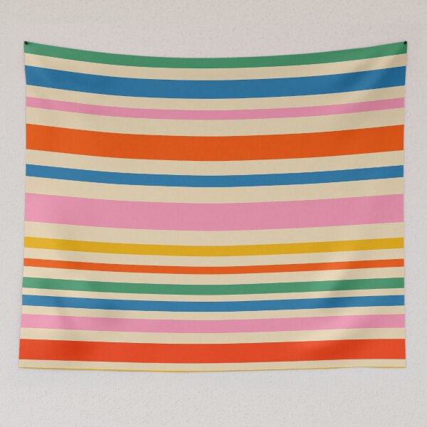 Item preview, Variable Stripe Retro Modern Pattern in Rainbow Pop Colors on Beige designed and sold by kierkegaard.