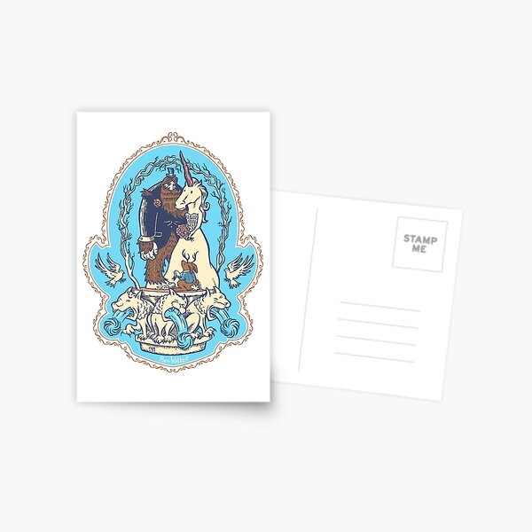 Bigfoot's Big Day - Wedding of Sasquatch & Unicorn Postcard