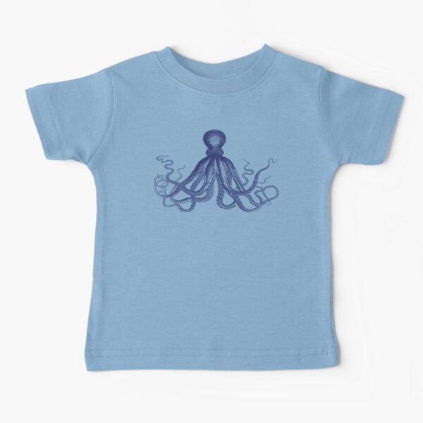 Octopus | Vintage Octopus | Tentacles | Sea Creatures | Nautical | Ocean | Sea | Beach | Navy Blue and White | Baby T-Shirt