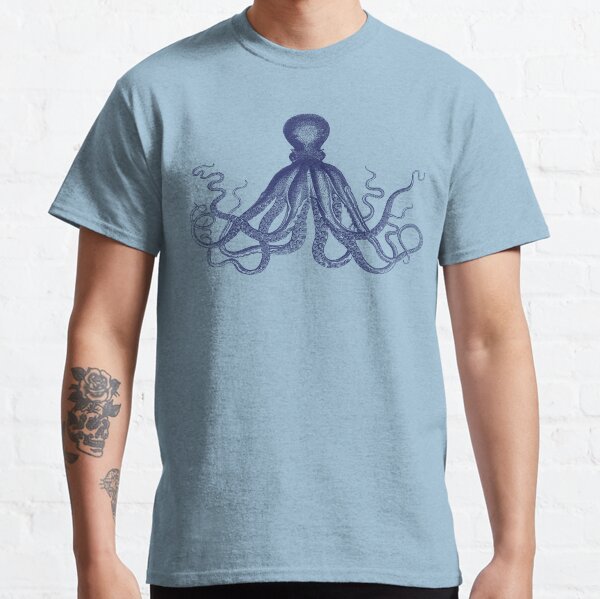 Octopus | Vintage Octopus | Tentacles | Sea Creatures | Nautical | Ocean | Sea | Beach | Navy Blue and White | Classic T-Shirt