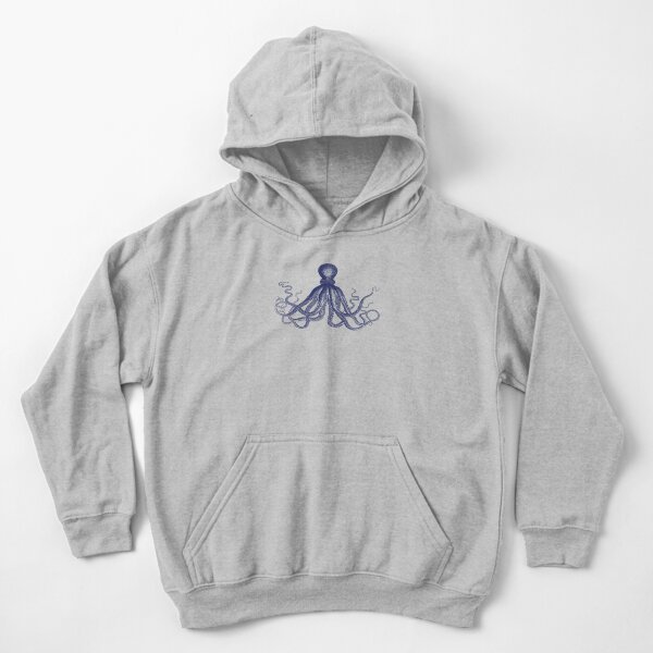 Octopus | Vintage Octopus | Tentacles | Sea Creatures | Nautical | Ocean | Sea | Beach | Navy Blue and White | Kids Pullover Hoodie