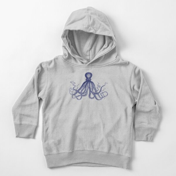 Octopus | Vintage Octopus | Tentacles | Sea Creatures | Nautical | Ocean | Sea | Beach | Navy Blue and White | Toddler Pullover Hoodie