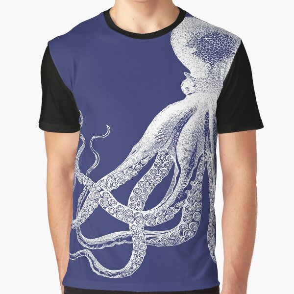 Octopus | Vintage Octopus | Tentacles | Sea Creatures | Nautical | Ocean | Sea | Beach | Navy Blue and White |  Graphic T-Shirt