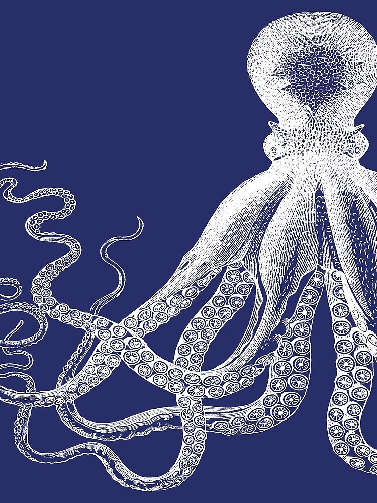 Krake | Weinlese-Krake | Tentakeln | Meeresbewohner | Nautik | Ozean | Meer | Strand | Marineblau und Weiß | von EclecticAtHeART