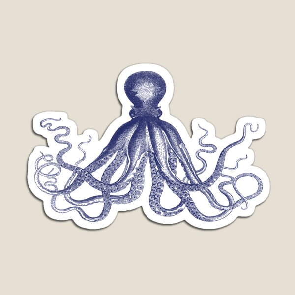 Octopus | Vintage Octopus | Tentacles | Sea Creatures | Nautical | Ocean | Sea | Beach | Navy Blue and White |  Magnet