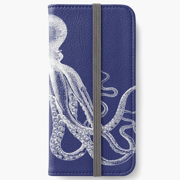 Octopus | Vintage Octopus | Tentacles | Sea Creatures | Nautical | Ocean | Sea | Beach | Navy Blue and White | iPhone Wallet
