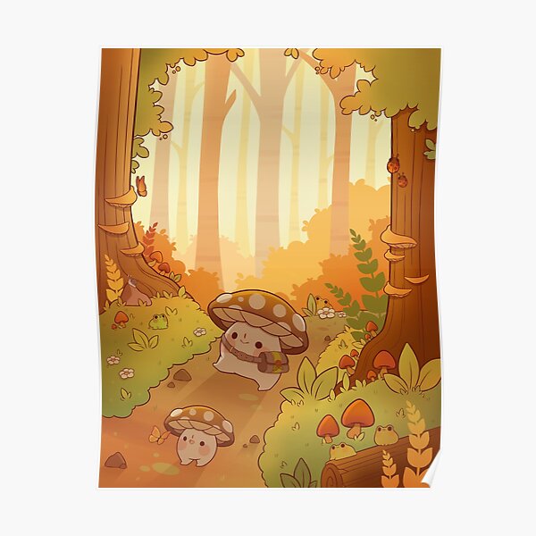 Mushrooms in a fall forest Poster