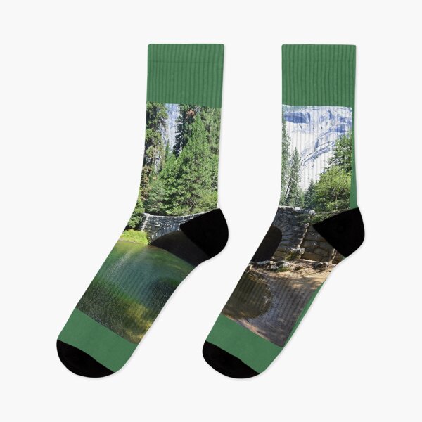 Item preview, Yosemite National Park landscape photography. Beautiful  lush forest trees, green clear water river and stone bridge. designed and sold by naturematters.