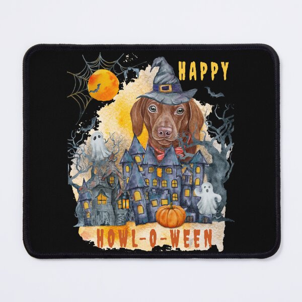 Item preview, Dachshund Happy Howl-o-ween Ghost Houses Funny Watercolor designed and sold by Cuddlythopia.