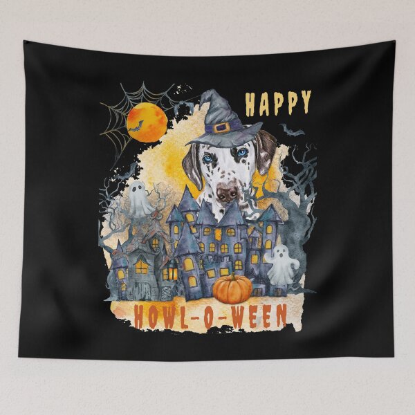 Item preview, Dalmatian Happy Howl-o-ween Ghost Houses Funny Watercolor  designed and sold by Cuddlythopia.