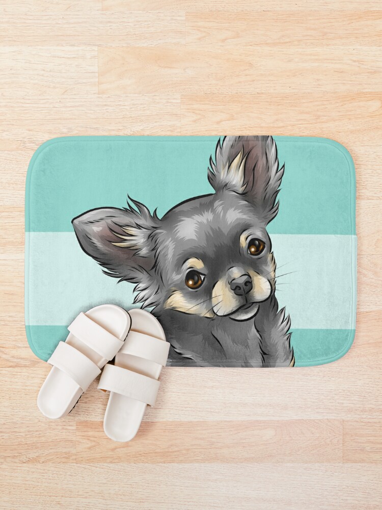 Chihuahua dog head pet art dog breed chihuahuas peeking Bath Mat