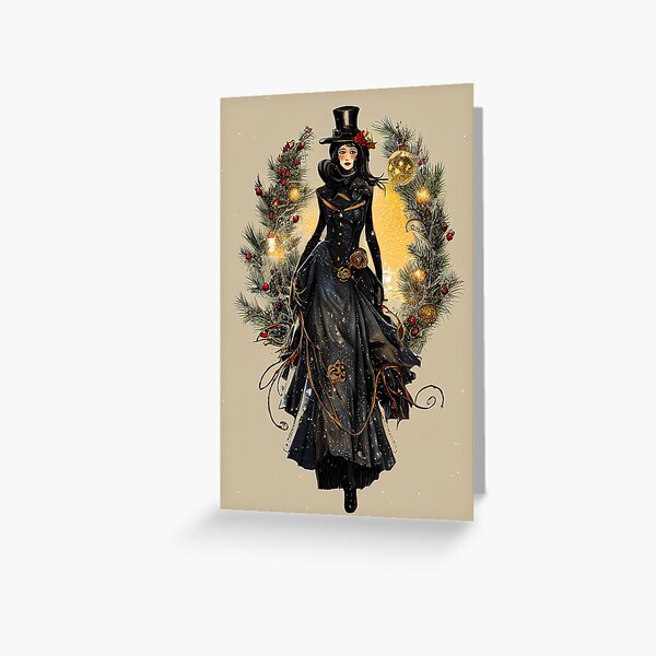 Item preview, Steampunk Victorian Lady with Christmas Wreath designed and sold by JinxedMonster.