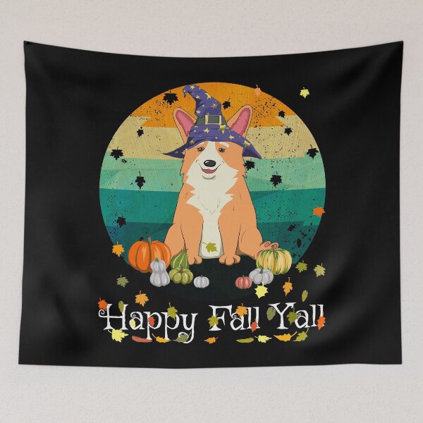 Item preview, Happy Fall Y'All Witch Corgi & Pumpkin Retro Thanksgiving designed and sold by r-silver.