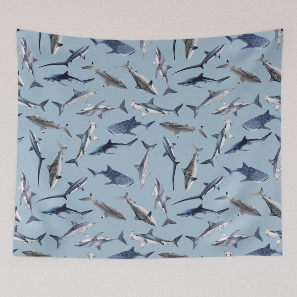 Item preview, SHARKS PATTERN (BLUE) designed and sold by BEATRIZ ABAITUA.