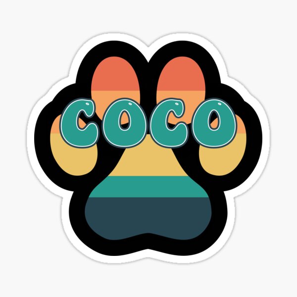 "Coco Dog Name Vintage Sunset Paw Prints on Black Coco Dog Name" Sticker for Sale by DPattonPD