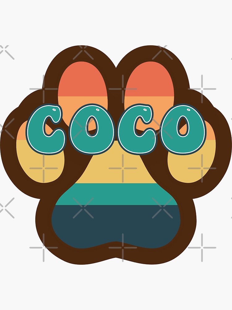 "Coco Dog Name Vintage Sunset Paw Prints on Brown Coco Dog Name
