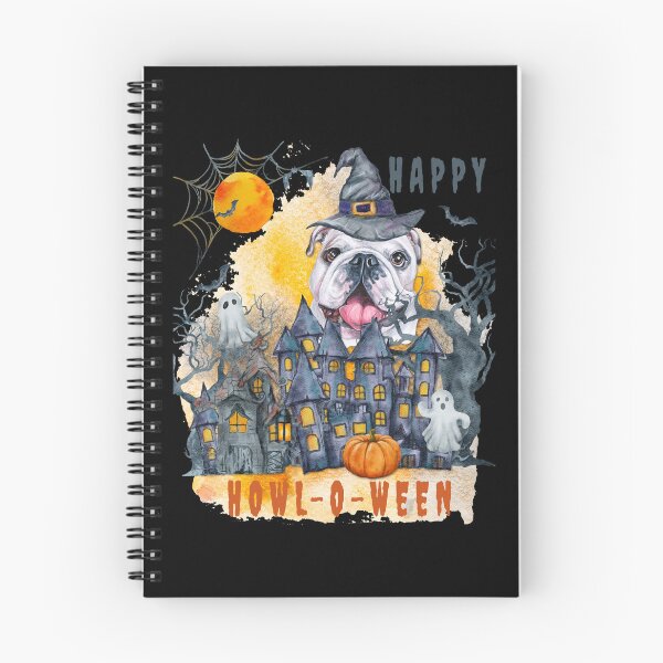 Item preview, English Bulldog Happy Howl-o-ween Ghost Houses Funny Watercolor  designed and sold by Cuddlythopia.