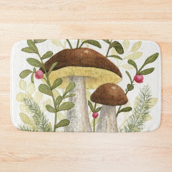 Item preview, Wild Mushrooms and Red Berries Watercolor Painting designed and sold by AlicjaCurioseur.