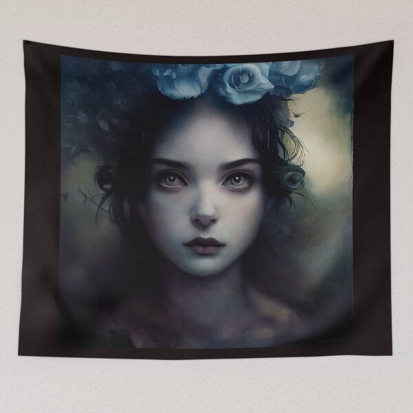 Item preview, Girl with Blue Flowers designed and sold by aiartbysig.