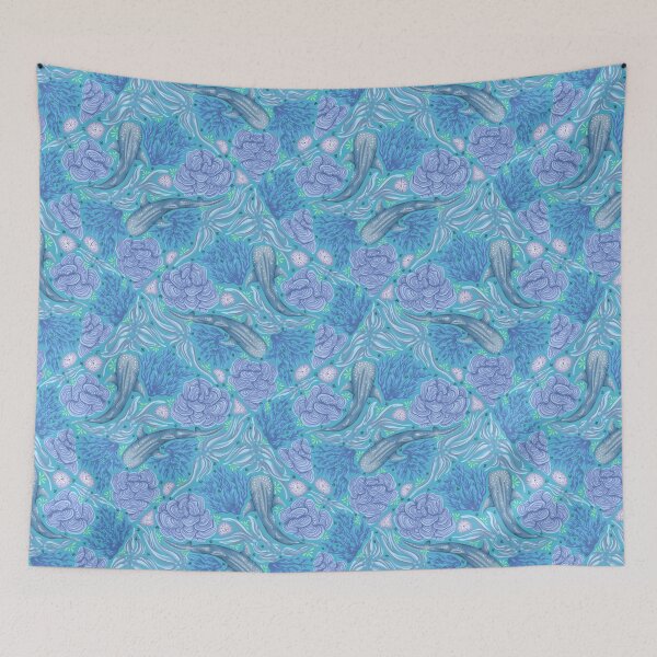 Item preview, Blue Whimsical Whale Sharks  designed and sold by smoothfoxill.