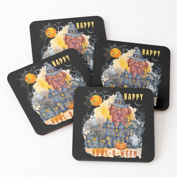 Item preview, French Mastiff Happy Howl-o-ween Ghost Houses Funny Watercolor  designed and sold by Cuddlythopia.