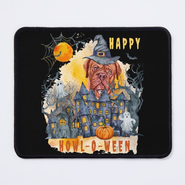 Item preview, French Mastiff Happy Howl-o-ween Ghost Houses Funny Watercolor designed and sold by Cuddlythopia.
