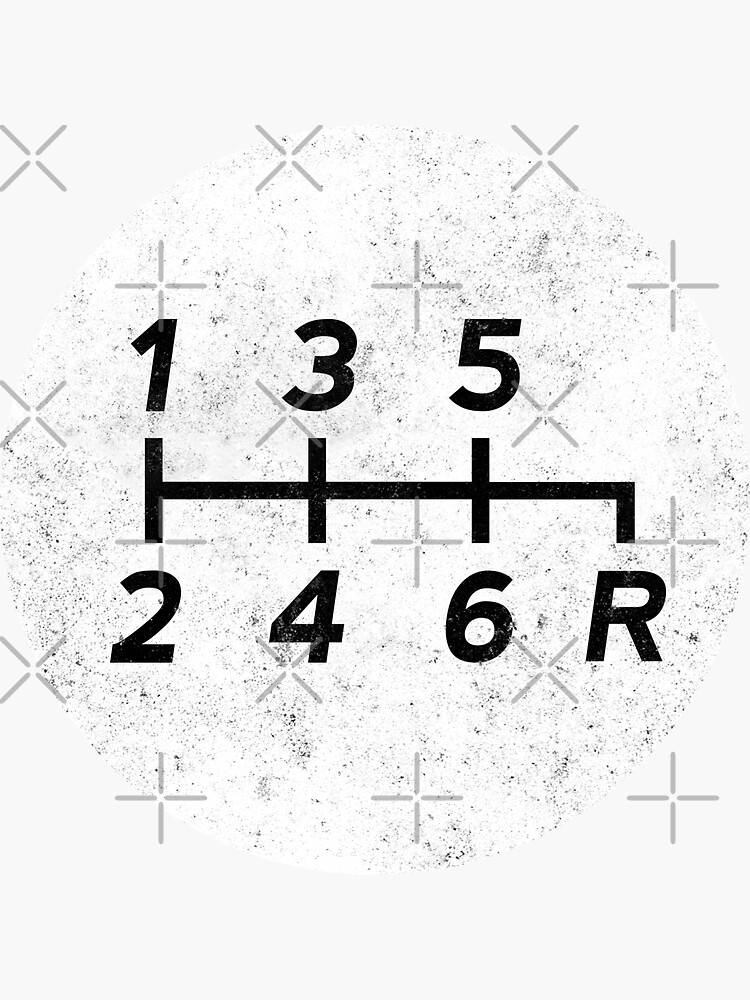 "White Manual Transmission Shift Pattern 2 Grungy" Sticker for Sale
