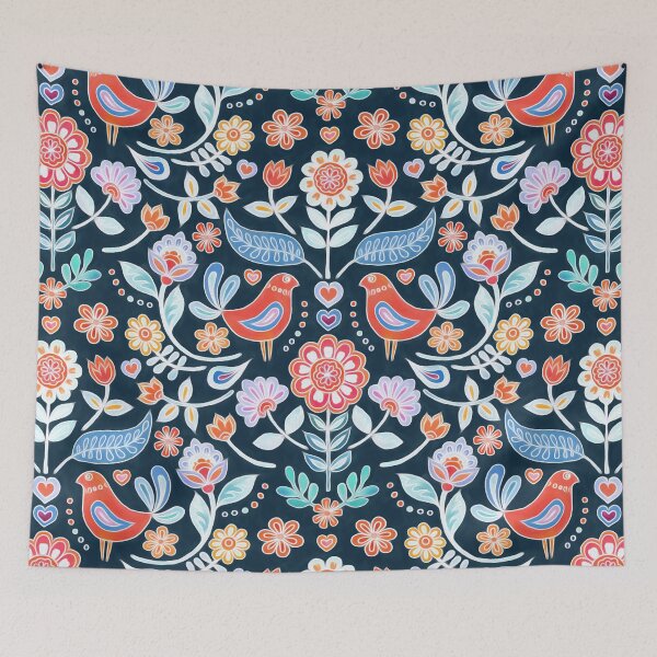 Item preview, Happy Folk Summer Floral on Navy designed and sold by micklyn.
