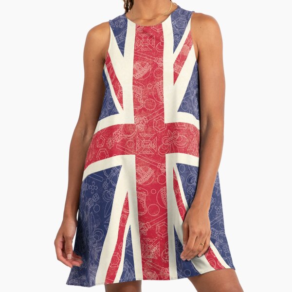 Vintage Union Jack Pattern With Royal Icons Union Jack A-Line Dress Vintage Union Jack Pattern With Royal Icons Union Jack A-Line Dress