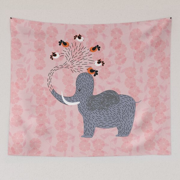 Item preview, Happy Elephant and cute birds designed and sold by tas111.