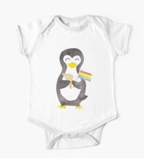 Proud as a Penguin - Aqua Short Sleeve Baby One-Piece